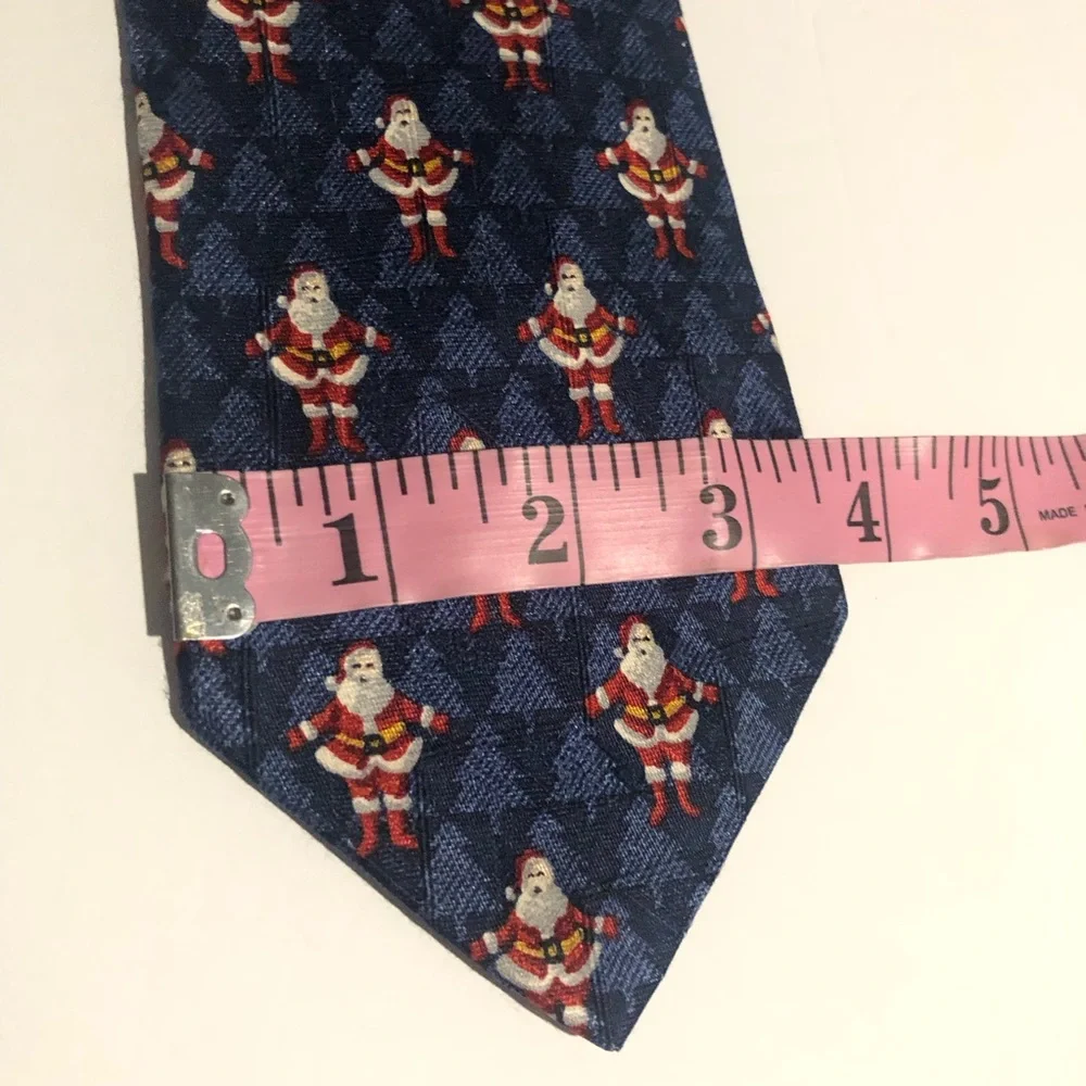 Ermenegildo Zegna Holiday Blue Silk Neck Tie Santa Claus Christmas Trees Luxury